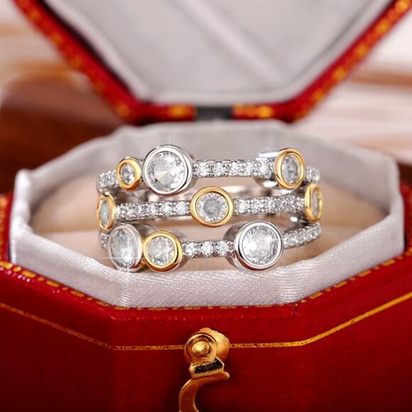 Jewelry - NEW 18k White & Yellow Gold Diamond Ring Band Two Tone Wide Ring Band